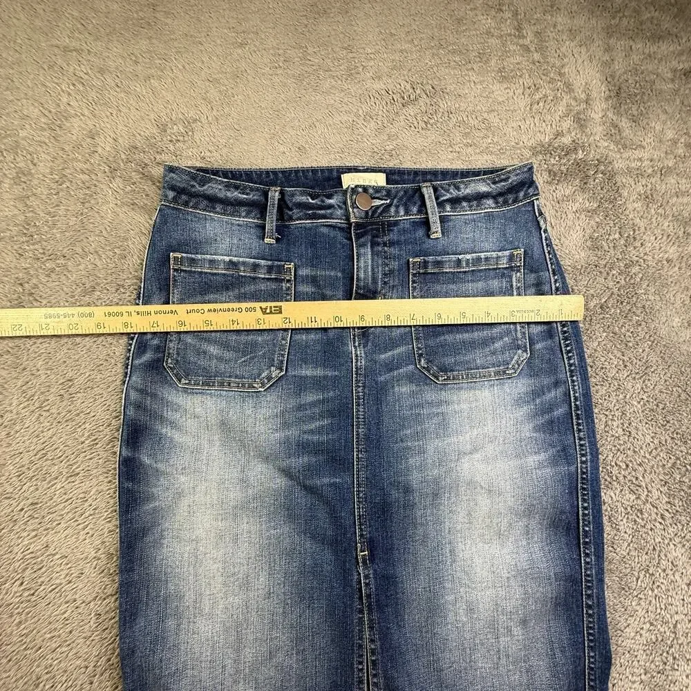 Hinge Denim Pencil Skirt Midi Womens 10 Blue Stone Wash Stretch Cotton - Picture 5 of 8